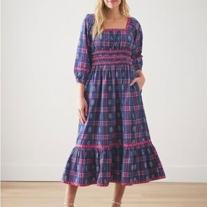 NWT Print Fresh Nostalgia Plaid Stroll Around Dress in Navy